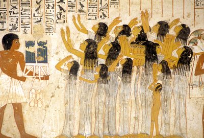 Starożytny Egipt, Malarstwo/fresk, Płaczące kobiety w procesji pogrzebowej, Grobowiec Ramose, Teby, Dolina Szlachetnych autorstwa Egyptian Egyptian