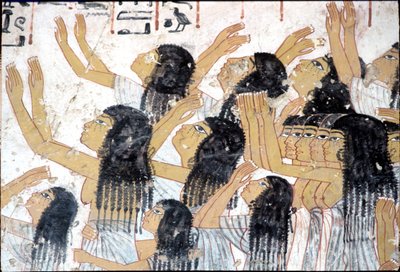 Starożytny Egipt, malowidło ścienne, płaczące kobiety w procesji pogrzebowej, grobowiec Ramose, Teby autorstwa Egyptian Egyptian