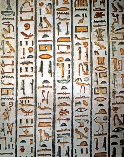 SZTUKA EGIPSKA: Hieroglif. Z grobowca Setiego I w Dolinie Królów. (fresk) autorstwa Egyptian Egyptian