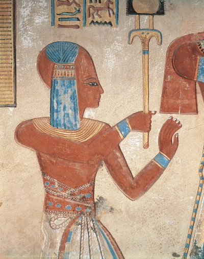 Egipt, Starożytne Teby, Dolina Królowych, malowana płaskorzeźba zmarłego księcia przy grobie Amenherchepszefa autorstwa Egyptian Egyptian