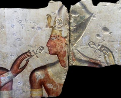 Król Ramzes II wśród bogów. Pochodzi z małej świątyni zbudowanej przez króla Ramzesa II w Abydos. Około 1275 r. p.n.e. (19. dynastia) (malowany wapień) autorstwa Egyptian Egyptian