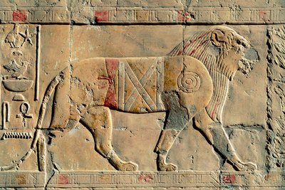 Lew, Senenmut, Świątynia Hatszepsut, Dayr al-Bahri, Egipt autorstwa Egyptian Egyptian