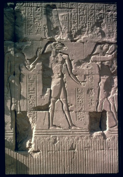 Płaskorzeźba przedstawiająca Chnuma, ze ściany ekranowej Świątyni Chnuma (wapień) autorstwa Egyptian Ptolemaic Period