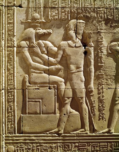 Płaskorzeźba Sobka i Ptolemeusza VI Filometora (180-45 p.n.e.) autorstwa Egyptian Ptolemaic Period