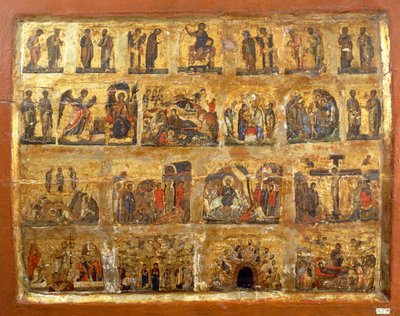 Deesis Row i dwanaście wielkich uczt (farba i złoty liść na panelu) autorstwa Egyptian School