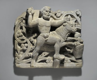 Herakles kowalstwo Acheloos w formie byka, z Oxyrhynchus, ok.300-500 (wapień) autorstwa Egyptian School