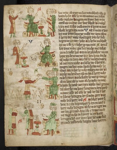 Prawo feudalne. Z Heidelberg Sachsenspiegel, XIV wiek autorstwa Eike von Repgow