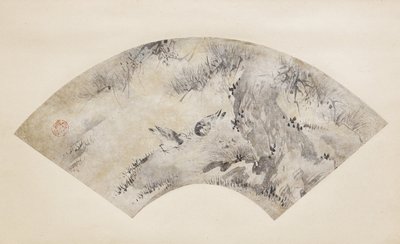 Ptaki i sosna, około 1570-1590 (tusz i złoto na papierze) autorstwa Eitoku Kano