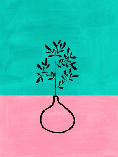 Różowo-turkusowy wazon w stylu botanicznym autorstwa Ejaaz Haniff