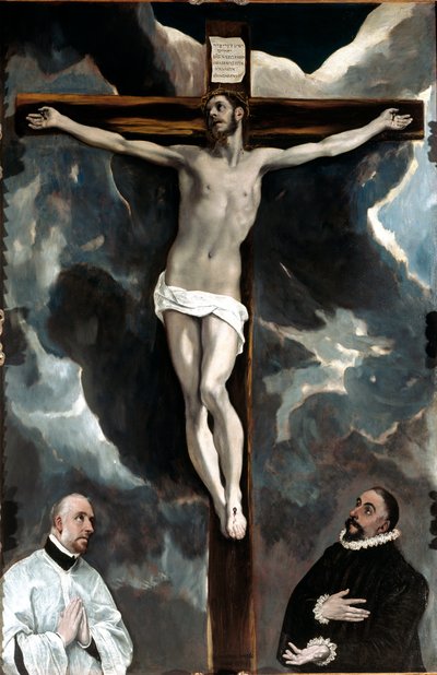 Chrystus na krzyżu oddaje cześć przez dwóch darczyńców (obraz autorstwa El Greco