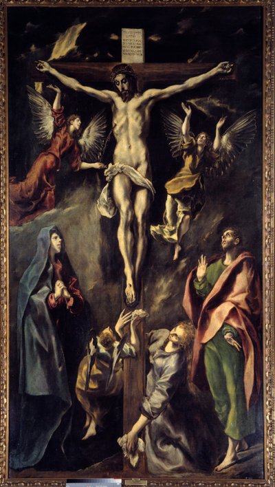 Obraz Ukrzyżowania autorstwa Domenikos Theotokopoulosa dit El Greco (1541-1614) XVII w. Słońce. 3,12x1,69 m Madryt, Muzeum Prado autorstwa El Greco