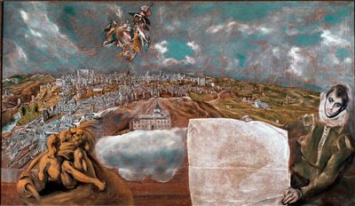 Widok miasta Toledo (Toledo) w Hiszpanii i samolot poniżej po prawej Malarstwo: Domenikos Theotokopoulos dit El Greco (1541-1614) 1608-1614 Ndz. 132x228 cm Toledo Muzeum Greco autorstwa El Greco