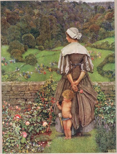 Odcień i krzyk za Kupidynem, ilustracja z „Księgi staroangielskich pieśni i ballad”, wydanej przez Hoddera i Stoughtona, ok. 1910 (kolor lito) autorstwa Eleanor Fortescue-Brickdale