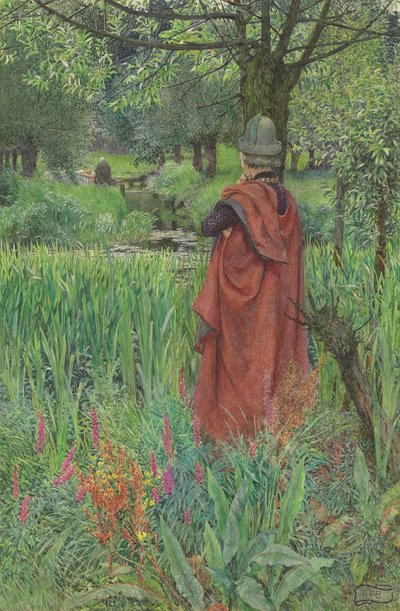 Lancelot i Elaine: Żegnaj, jasna Lily (ołówek i akwarela podkreślone kolorem ciała i drapanie na papierze) autorstwa Eleanor Fortescue Brickdale