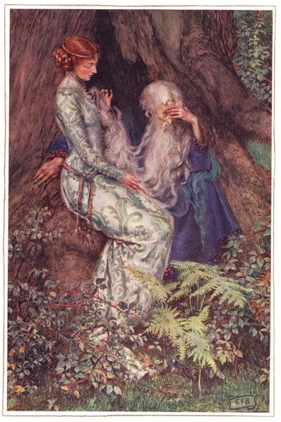 O Mistrzu, czy kochasz mój delikatny wierszyk?, ilustracja z „Idylls of the King” Alfreda Tennysona (1809-92), wydanej przez Hodder & Stoughton autorstwa Eleanor Fortescue-Brickdale