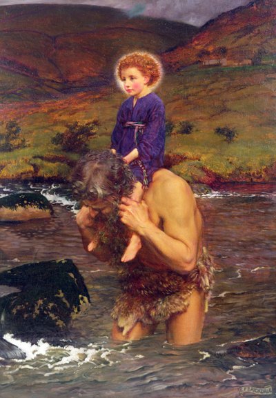 Św. Krzysztof niosący Dzieciątko Jezus (olej na płótnie) autorstwa Eleanor Fortescue Brickdale