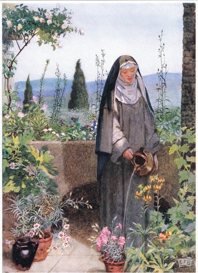 Św. Klara w ogrodzie założonego przez siebie klasztoru (lito) autorstwa Eleanor Fortescue Brickdale