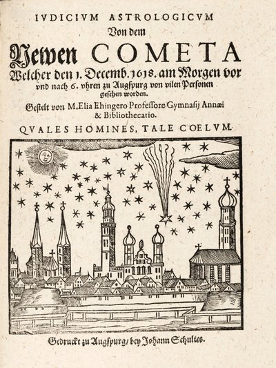 Nowa kometa oglądana z Augspurg, Niemcy w dniu 1 grudnia 1618, wyd. 1618. autorstwa Elias Ehinger 1573 1653.