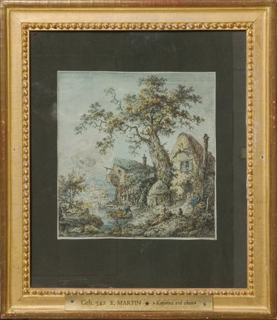 Landschaft mit Bauernhof oder Hütten bei der Eiche autorstwa Elias Martin