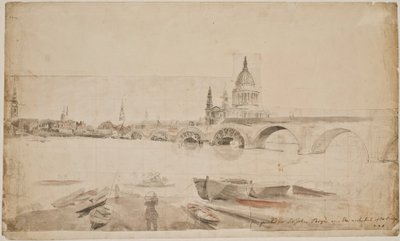 London Bridge i katedra św. Pawła widziane z brzegu Tamizy autorstwa Elias Martin