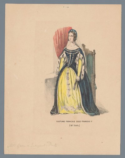 Francuski kostium pod Francois 1st. (XVI wiek) (tytuł na obiekcie) autorstwa Elias Spanier (attributed to)