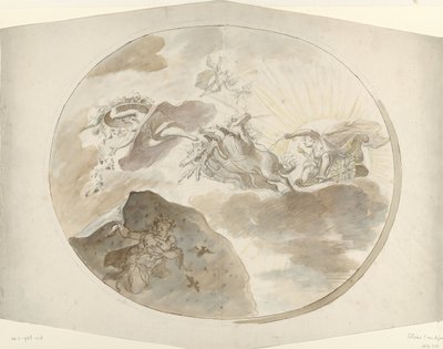 Projekt malowania sufitu z Aurorą przeganiającą noc autorstwa Elias van Nijmegen (possibly)