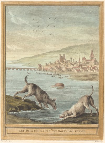 Dwa psy i martwy osioł autorstwa Elie du Mesnil after Jean Baptiste Oudry