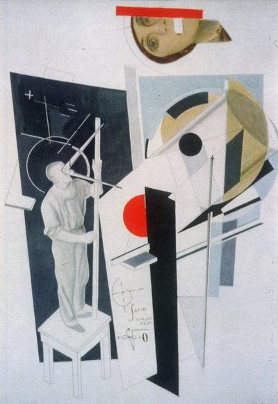 Tatlin w pracy. Ilustracja do książki Sześć opowieści z łatwymi zakończeniami, autorstwa Ilyi Ehrenburg autorstwa Eliezer Markowich Lissitzky