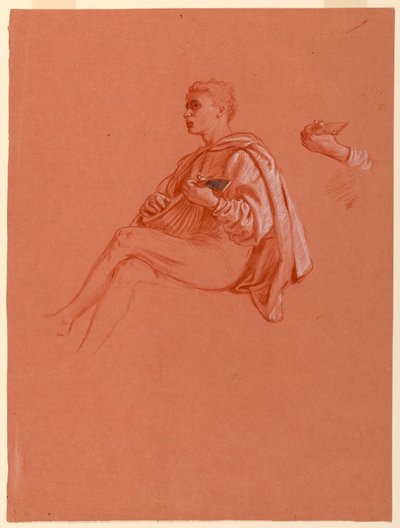 Rysunek, chłopiec grający na lutni, 1871-72 autorstwa Elihu Vedder