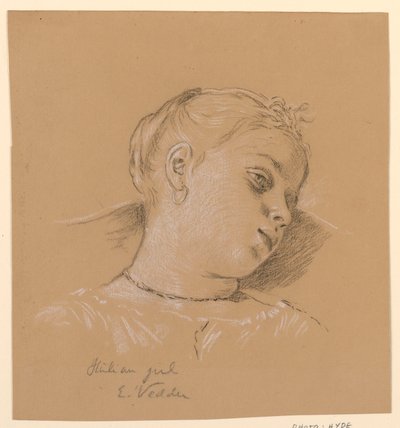 Rysunek, Głowa włoskiej dziewczynki, ok. 1885 r. autorstwa Elihu Vedder