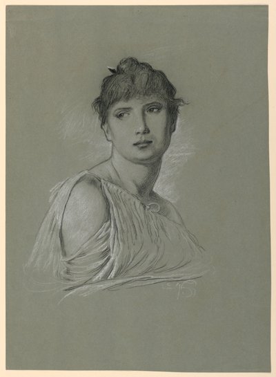 Rysunek, szkic portretowy młodej kobiety, ok. 1885 r. autorstwa Elihu Vedder
