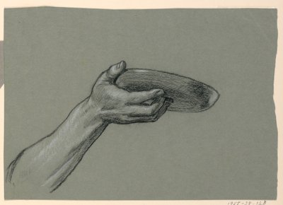 Rysunek, detal przedramienia i dłoni trzymającej okrągły przedmiot, ok. 1885 r. autorstwa Elihu Vedder