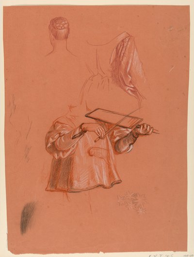 Rysunek, studium postaci i draperii, ok. 1885 r. autorstwa Elihu Vedder