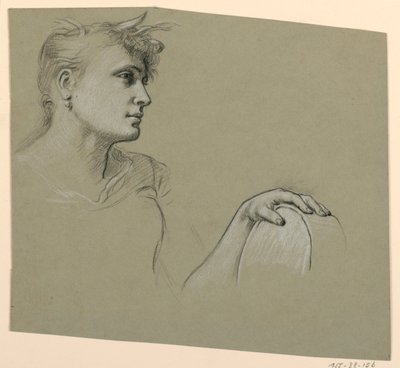 Rysunek, profil kobiety i studium lewej ręki, ok. 1885 r. autorstwa Elihu Vedder