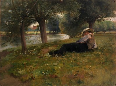 Mężczyzna leżący nad strumieniem, koniec XIX-początek XX wieku. autorstwa Eliphalet Frazer Andrews