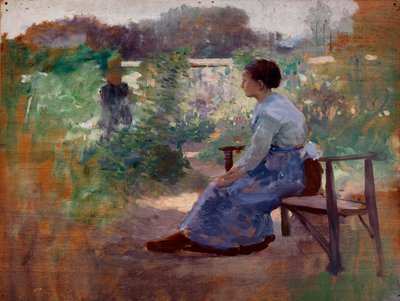 Kobieta siedząca w ogrodzie, koniec XIX i początek XX wieku. autorstwa Eliphalet Frazer Andrews