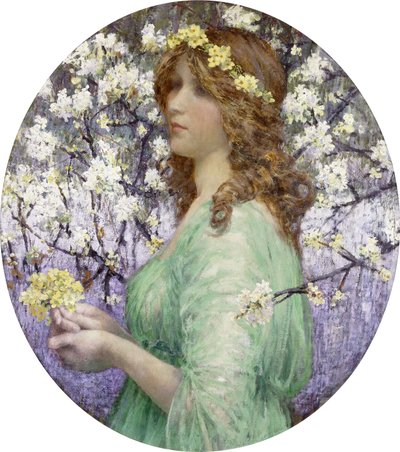 Jeune Femme au Bouquet (owalny olej na płótnie, położony na desce) autorstwa Elisabeth (attr. to) Sonrel