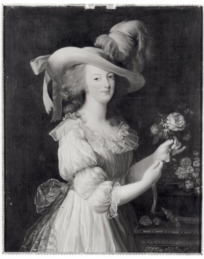 Kopia Portretu Marii Antoniny (1755-93) po 1783 (olej na płótnie) (zdjęcie czarno-białe) autorstwa Elisabeth Louise (after) Vigee Lebrun