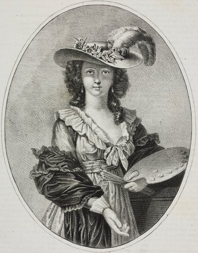 Autoportret z paletą francuskiej malarki Elisabeth Vigee Le Brun, litografia Giovanniego Marianiego z Polioramy Pittoresco, nr 42, 28 maja autorstwa Elisabeth Louise (after) Vigee Lebrun