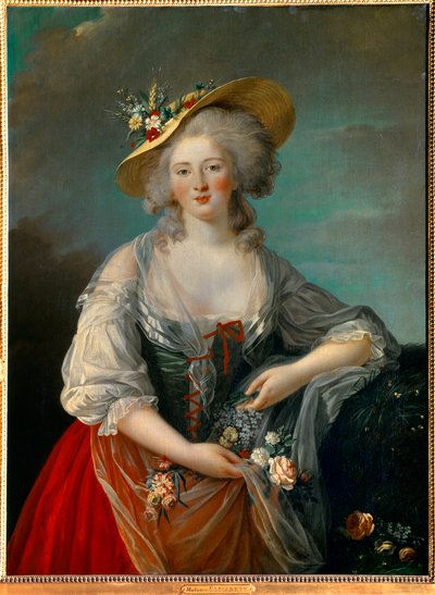 Portret Elisabeth Philippine Marie Helene z Francji znanej jako Madame Elisabeth (1764-1794), siostry Ludwika XVI reprezentowanej w 1782 roku, w stroju wiejskim przedstawiającym kwiaty Obraz Marie Elisabeth Louise Vigee Le brun (lub Vigee-Lebrun lub Vigee  autorstwa Elisabeth Louise Vigee Lebrun