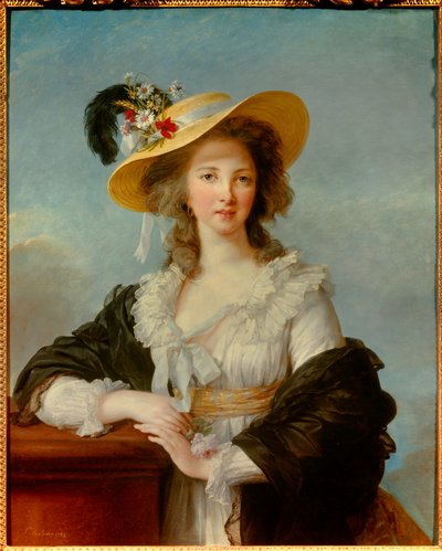 Portret Yolande Gabrielle Martine de Polastron, księżnej Polignac (1749-1793) z obrazem Słomkowego Kapelusza autorstwa Marie Elisabeth Louise Vigee Le brun (lub Vigee-Lebrun lub Vigee Lebrun) (1755-1842) 1782 Nd. 0,92x0,73 m - Portret księżnej - Portret autorstwa Elisabeth Louise Vigee Lebrun