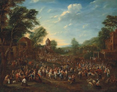 Wiejski kermesse z tańczącymi i wesołymi biesiadnikami autorstwa Elisabeth Seldron