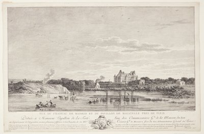 Widok na Château de Madrid i Pavillon de Bagatelle (Vue du Chateau de Madrid et du Pavillon de Bagatelle pres de Paris) autorstwa Elise Saugrain