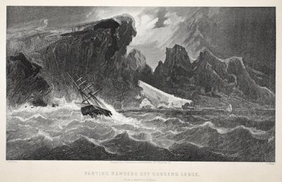 Parting Hawsers off Godsend Ledge, ilustracja z drugiej wyprawy Grinnell w poszukiwaniu Sir Johna Franklina...