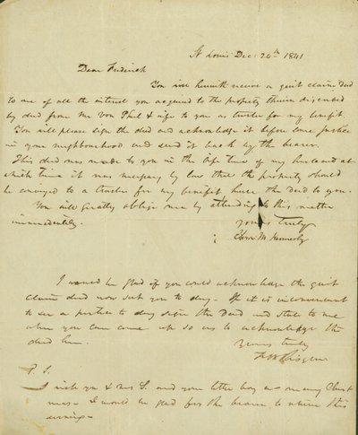 List Elizy Kennerly do Fredericka Saugraina, 24 grudnia 1841 r. autorstwa Eliza Kennerly