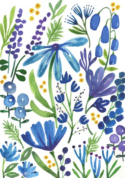 Niebieskie kwiaty, 2018 (akwarela) autorstwa Elizabeth Rider