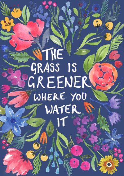 Greener Grass (niebieskie tło), 2018 (akwarela) autorstwa Elizabeth Rider
