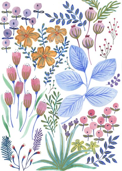 Wiosenne kwiaty, 2017 (akwarela) autorstwa Elizabeth Rider