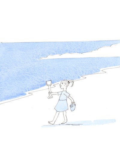 Szczęśliwe, posłuszne dziecko na wakacjach ma swobodę robienia takich czy innych dobrych rzeczy na plaży, 2005 (akwarela na papierze) autorstwa Elizabeth Wang