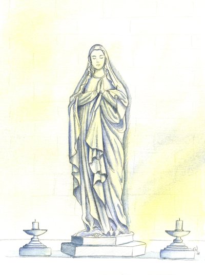 Figura Najświętszej Maryi Panny, 2001 (w/c na papierze) autorstwa Elizabeth Wang